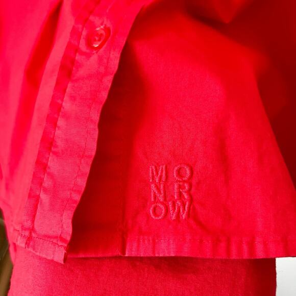 NWT Monrow V-Neck Poplin Button Down Long Sleeve Shirt Pink Womens Large - Picture 3 of 11